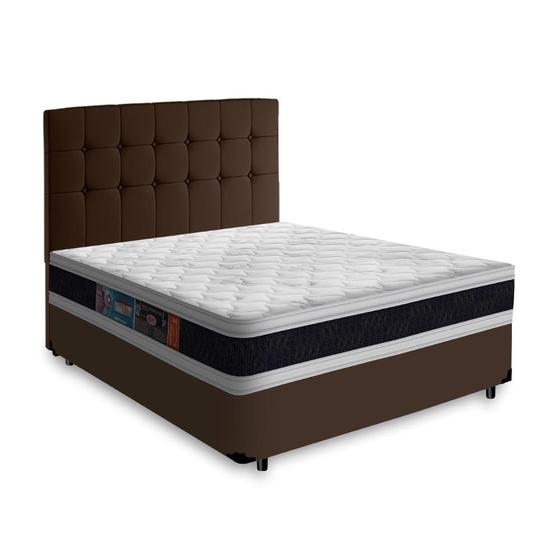 Imagem de Cama Box + Cabeceira Cassis e Colchão Casal - Castor Black White D45 - 138x188x62cm Marrom