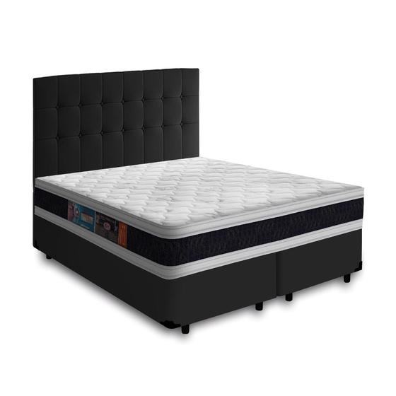 Imagem de Cama Box + Cabeceira Cassis e Colchão Queen - Castor - Black White D45 - 158x198x62cm Preto