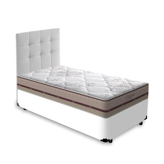 Imagem de Cama Box + Cabeceira Cassis e Colchão Solteiro - Anjos - Classic Mola Ensacada - 88x188x57cm Branco