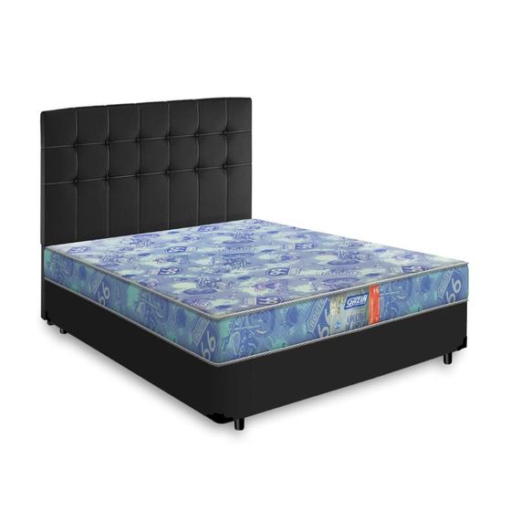 Imagem de Cama Box + Cabeceira Cassis Preta e Colchão de Espuma D20 Casal - Gazin - Supreme 138cm