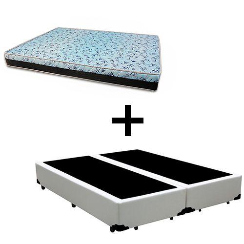 Imagem de Cama Box Casal 138 Bipartido - Tecido Sintético Branco com Colchão Berlim Bello Box - D23 Azul 57x138x188cm