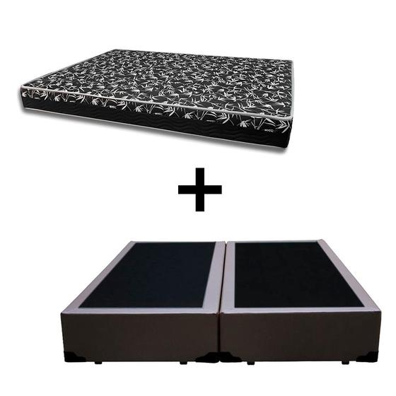 Imagem de Cama Box Casal 138 Bipartido - Tecido Sintético Marrom Com Colchão Belize Bello Box - D33 Preto 57x138x188
