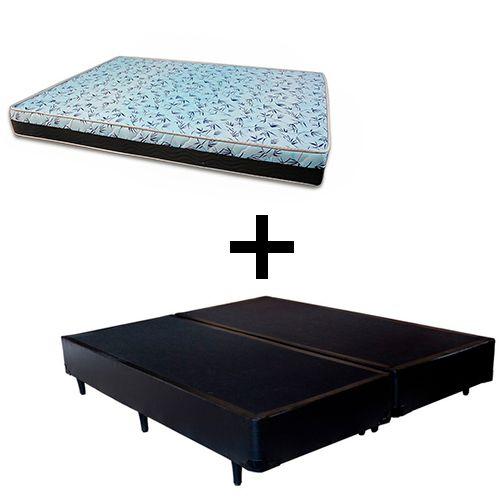 Imagem de Cama Box Casal 138 Bipartido - Tecido Sintético Preto com Colchão Berlim Bello Box - D23 Azul 57x138x188cm