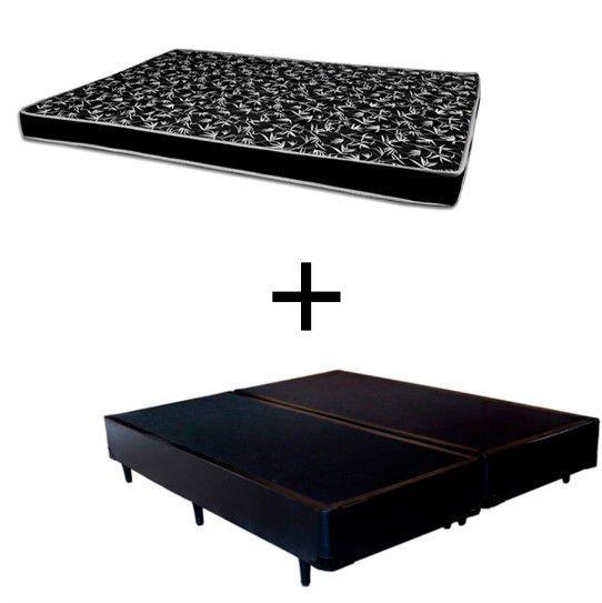Imagem de Cama Box Casal 138 Bipartido Tecido Sintético Preto Com Colchão Hamburgo Bello Box - 100% Espuma - D28 Preto 54x138x188