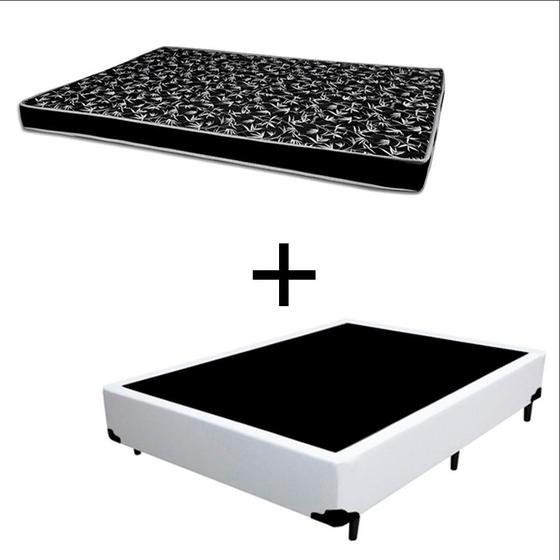 Imagem de Cama Box Casal 138 Tecido Sintético Branco Com Colchão Hamburgo Bello Box - 100% Espuma - D28 Preto 54x138x188