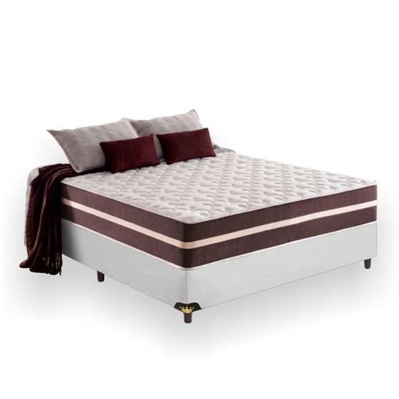 Imagem de Cama Box Casal 138 Tecido Sintético Brancocom Colchão Little Angel - Bello Box - Mola Superlastic 22x138x188