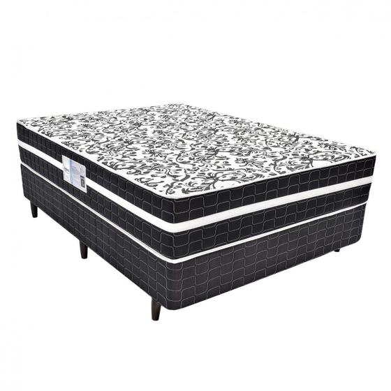 Imagem de Cama Box Casal 55cmx138cmx188cm Molas Ensacadas Roma Anjos Colchões Preto/Branco