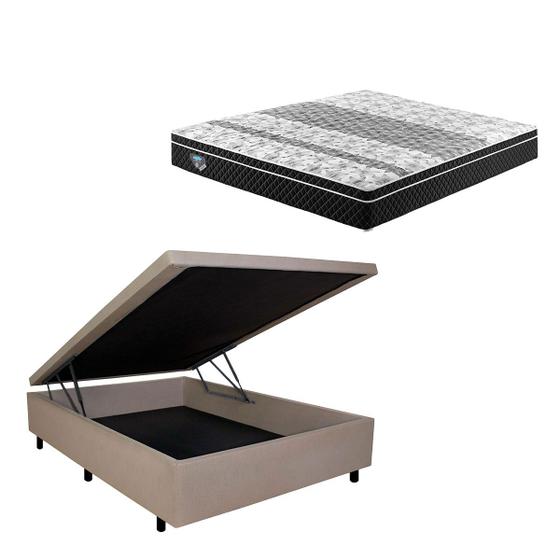 Imagem de Cama Box Casal Baú Bege + Colchão Gran Sleep Molas Verticoil 138x188 Ecoflex