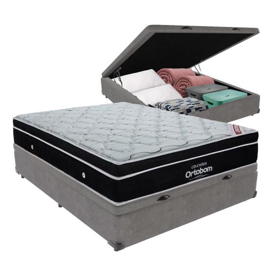 Imagem de Cama Box Casal Baú Colchão Ortobom Elegant Molas Ensacadas