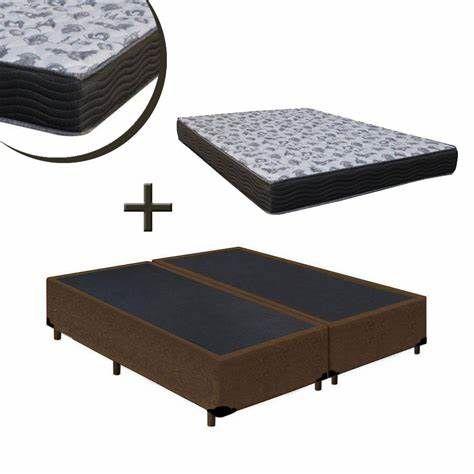 Imagem de Cama Box Casal Bipartida Marrom Suede + Colchão Espuma D20 138x188x17
