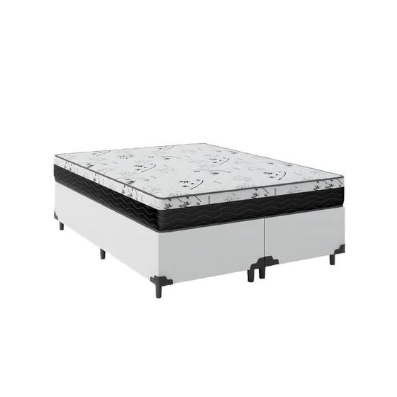 Imagem de Cama Box Casal Bipartido 138 Sintético Branco com Colchão Espuma D33 One Face 57X138X188