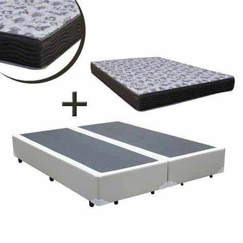 Imagem de Cama Box Casal Bipartido Branco + Colchão Espuma D28 138x188x24