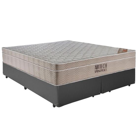 Imagem de Cama Box Casal Bipartido Sintético + Colchão Ortobom Airtech Molas Ensacadas 65x138x188 Cinza