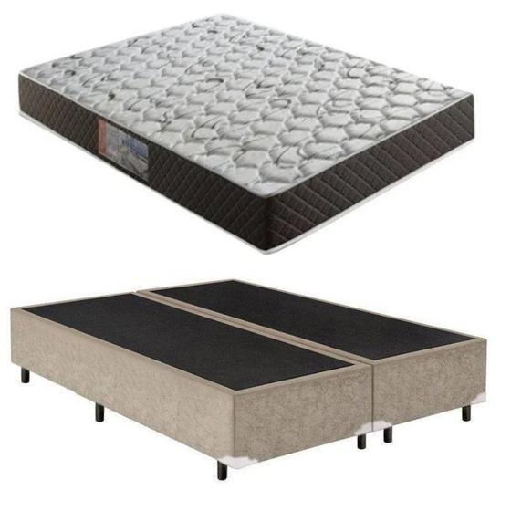 Imagem de Cama Box Casal Bipartido Suede Bege + Colchão Espuma D33 138x188x21