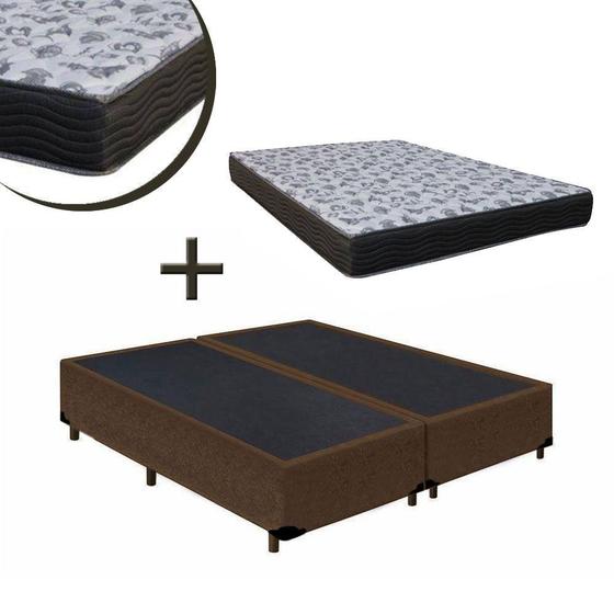 Imagem de Cama Box Casal Bipartido Suede Marrom + Colchão Espuma D33 138x188x30