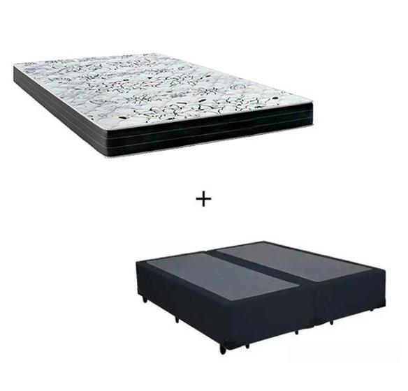 Imagem de Cama Box Casal Bipartido - Tecido Sintético Preto com Colchão Extra Firme D28 - Suporta 80Kg