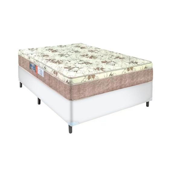 Imagem de Cama Box Casal Branca Colchão Nápoles Espuma D33 Portobel