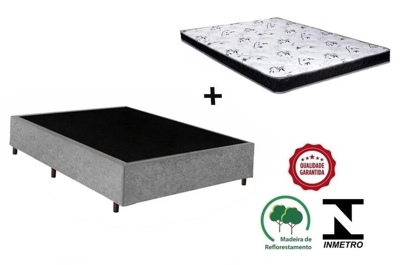 Imagem de Cama Box Casal Cinza + Colchão Espuma D33 138x188x10