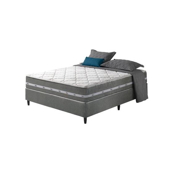 Imagem de Cama Box Casal Cinza + Colchão Molas Ensacadas Miami 138x188x63cm