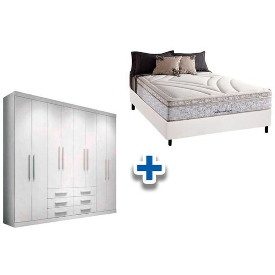 Imagem de Cama Box Casal + Colchão American Herval + Guarda Roupa Master 8.6 Branco