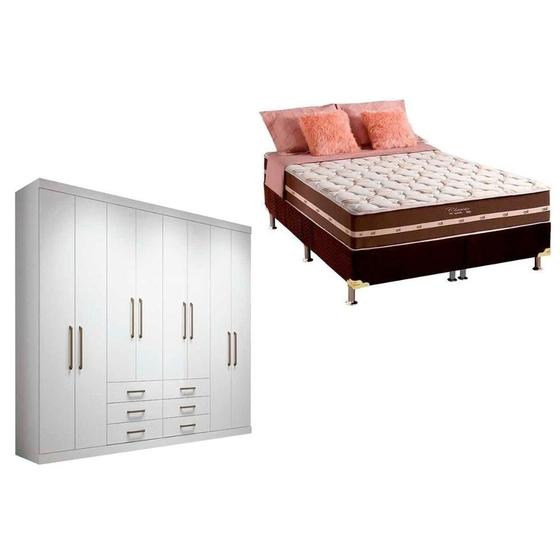 Imagem de Cama Box Casal + Colchão Classic + Guarda Roupa Master 8.6 Branco