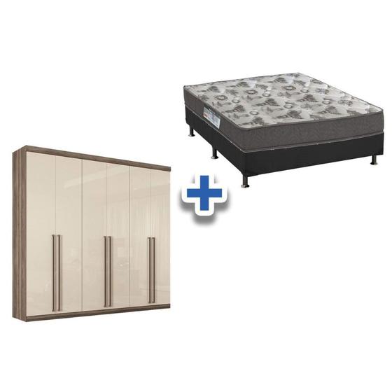 Imagem de Cama Box Casal + Colchão D33 Ortobom + Guarda Roupa Imaginare 6.4 Castanha/Off White