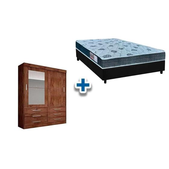 Imagem de Cama Box Casal + Colchão D45 Cecina + Guarda Roupa Sonare Canela