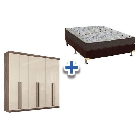 Imagem de Cama Box Casal + Colchão D45 Ortobom + Guarda Roupa Imaginare 6.4 Castanha/Off White