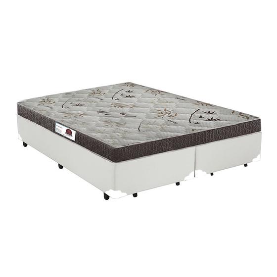 Imagem de Cama Box Casal Colchão Espuma D33 Bordado + Box Bipartido Sintético Branco Serra Negra 58x138x188