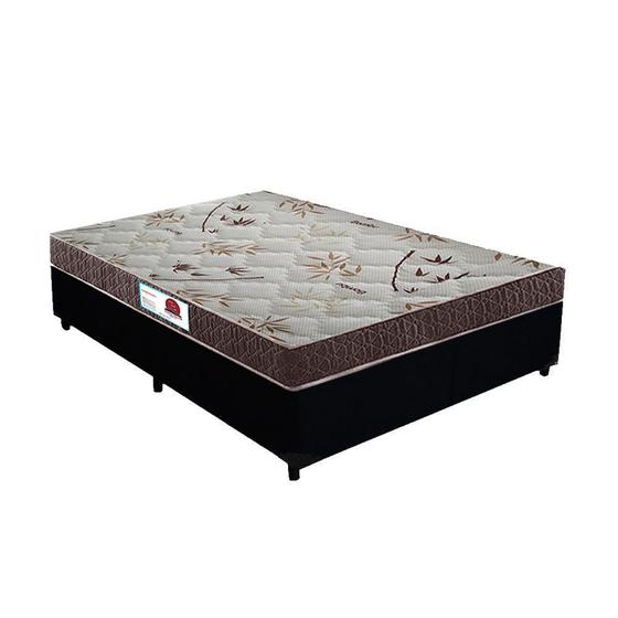 Imagem de Cama Box Casal Colchão Espuma D33 Bordado + Box Sintético Preto Serra Negra 59x138x188