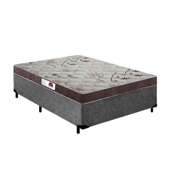 Imagem de Cama Box Casal Colchão Espuma D33 Bordado + Box Suede Cinza Serra Negra 53x138x188