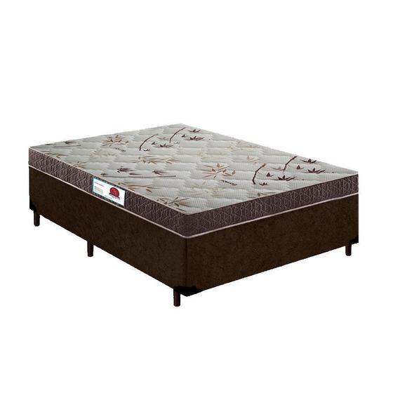 Imagem de Cama Box Casal Colchão Espuma D33 Bordado + Box Suede Marrom Serra Negra 53x138x188