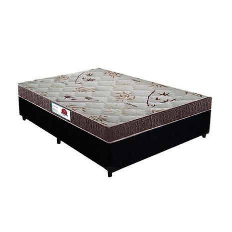 Imagem de Cama Box Casal Colchão Espuma D33 Bordado + Box Suede Preto RC Sono Leve 52x138x188