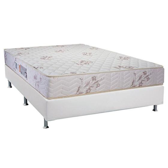 Imagem de Cama Box Casal: Colchão Espuma Luckspuma D45 Gran Luck Floral + Base CRC Courano White(138x188)