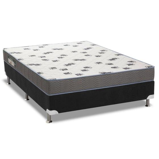 Imagem de Cama Box Casal: Colchão Espuma Ortobom D33 Light + Base CRC Courano Black(138x188)