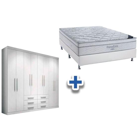 Imagem de Cama Box Casal + Colchão Freedom Ortobom + Guarda Roupa Master 8.6 Branco