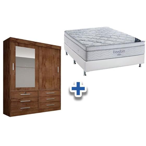 Imagem de Cama Box Casal + Colchão Freedom Ortobom + Guarda Roupa Sonare Canela