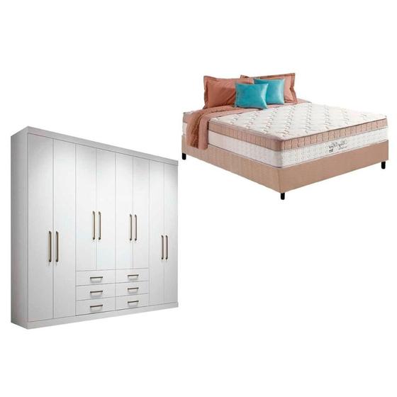 Imagem de Cama Box Casal + Colchão King Best + Guarda Roupa Master 8.6 Branco