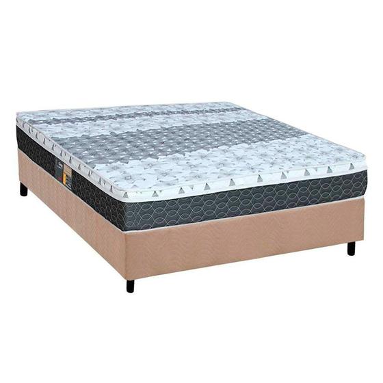 Imagem de Cama Box Casal: Colchão Molas Bonnel Castor System Class + Base CRC Suede Bege(138x188)