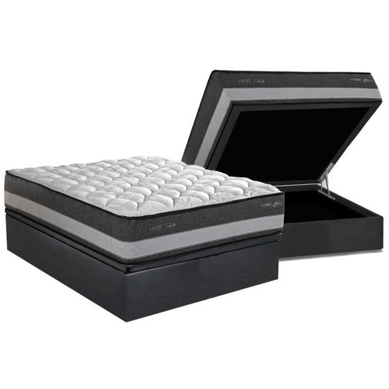 Imagem de Cama Box Casal: Colchão Molas Bonnel Herval Maxspring Minsque C1625 + Base Box Baú CRC Suede Gray(138x188x27)