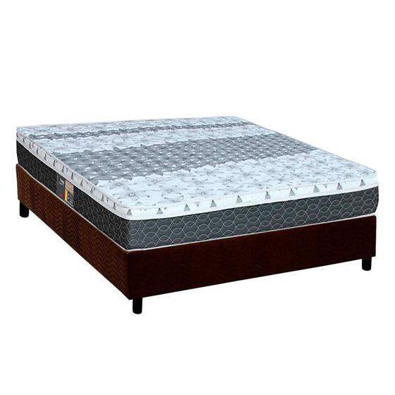 Imagem de Cama Box Casal: Colchão Molas Castor Bonnel System Class + Base CRC Suede Marrom(138x188)