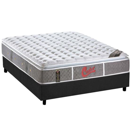 Imagem de Cama Box Casal: Colchão Molas Ensacadas Castor  Pocket Light Stress Oxygen New Double Face Visco + Base CRC Suede Gray(138x188)