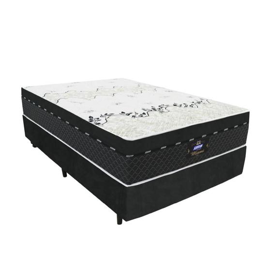 Imagem de Cama Box Casal Colchão Molas Ensacadas Gazin 138x188cm Branco/Preto - Suporta até 120kg por pessoa