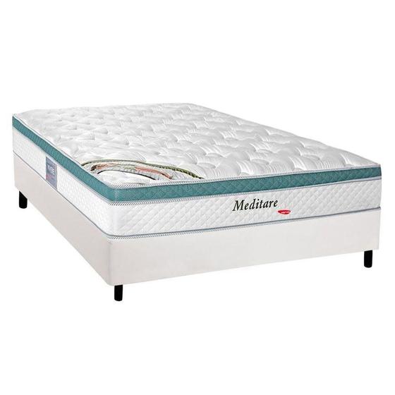 Imagem de Cama Box Casal: Colchão Molas Ensacadas Herval MasterPocket  Meditare + Base Courano Branco CRC(138x188)