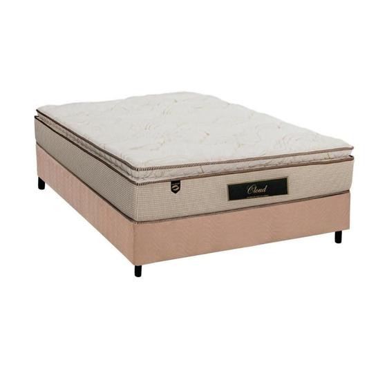 Imagem de Cama Box Casal: Colchão Molas Ensacadas Luckspuma MasterPocket Cloud One Side + Base CRC Suede Clean(138x188)