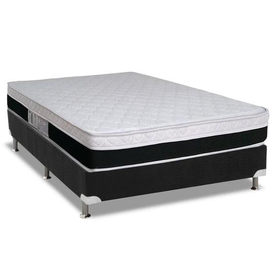 Imagem de Cama Box Casal: Colchão Molas Ensacadas Luckspuma MasterPocket Roma + Base CRC Suede Black(138x188)