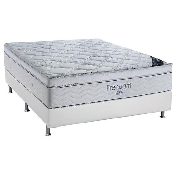 Imagem de Cama Box Casal: Colchão Molas Ensacadas Ortobom SuperPocket Freedom Visco + Base CRC Courano Branco(138x188)