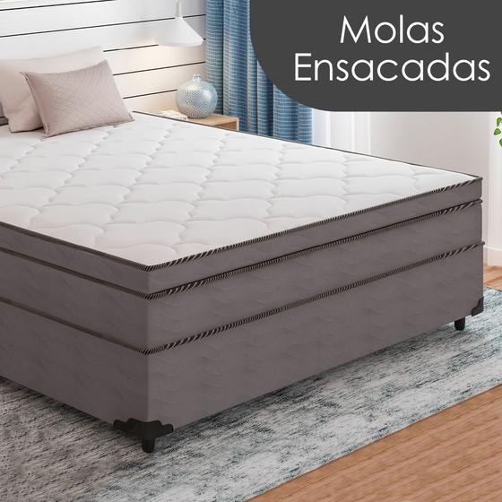 Imagem de Cama Box Casal + Colchão Molas Ensacadas Pergola Europillow 138x188x63cm