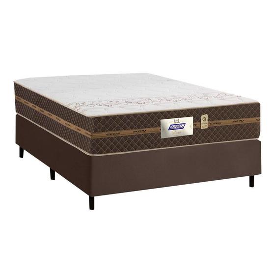 Cama Box Casal Colchão Molas Flora Marrom / Branco 138x188x60cm Menor preço em Cama Box Casal Colchão Molas Flora Marrom / Branco 138x188x60cm