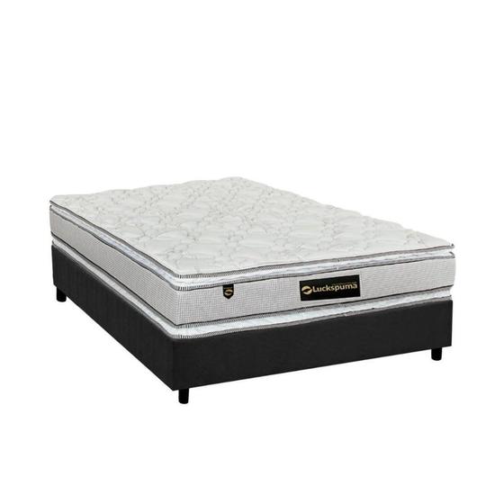 Imagem de Cama Box Casal: Colchão Molas Luckspuma MasterPocket Ensacadas Lucksfaction Plus + Base CRC Suede Gray(138x188)